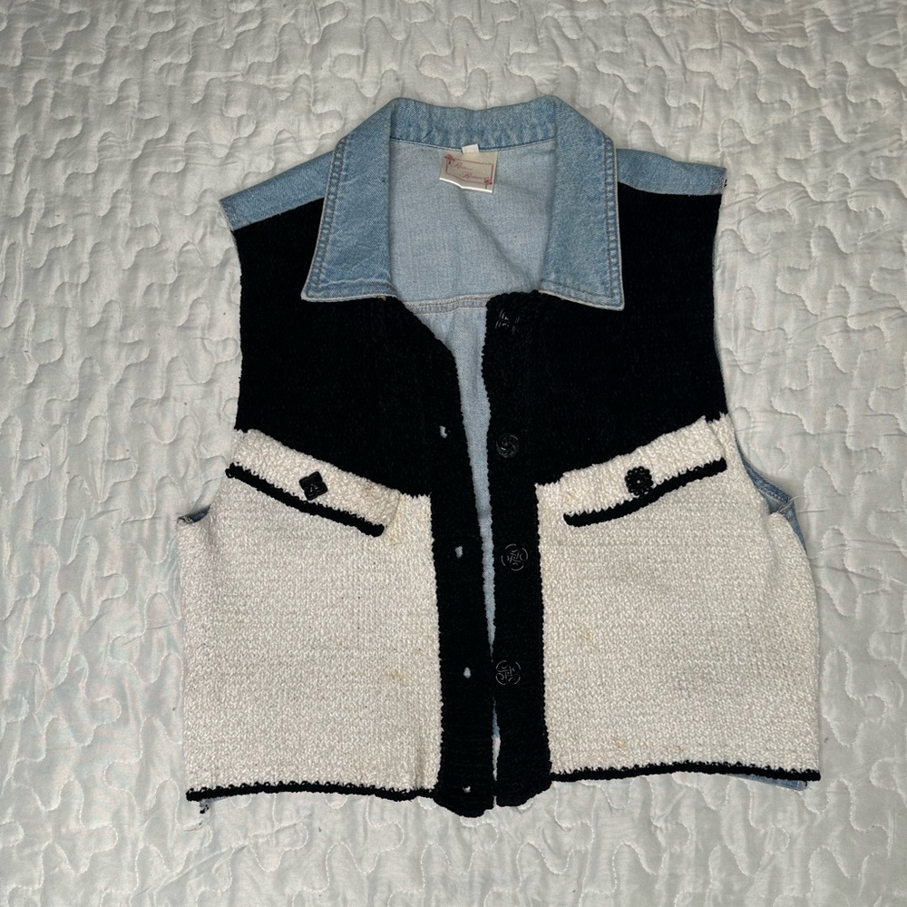 Vintage 90s Romeo Romeo Bouclé & Denim Vest – Western Y2K Aesthetic Size M - Picture 11 of 14